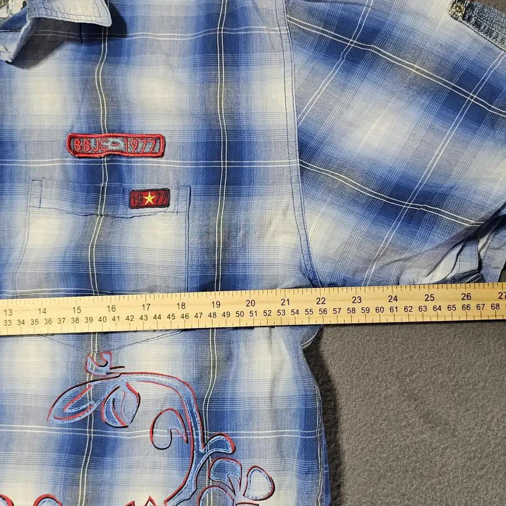 VTG Bugle Boy Hawaiian Shirt L Blue Floral Short Sleeve Y2K 1990s Shell Button - Picture 5 of 13